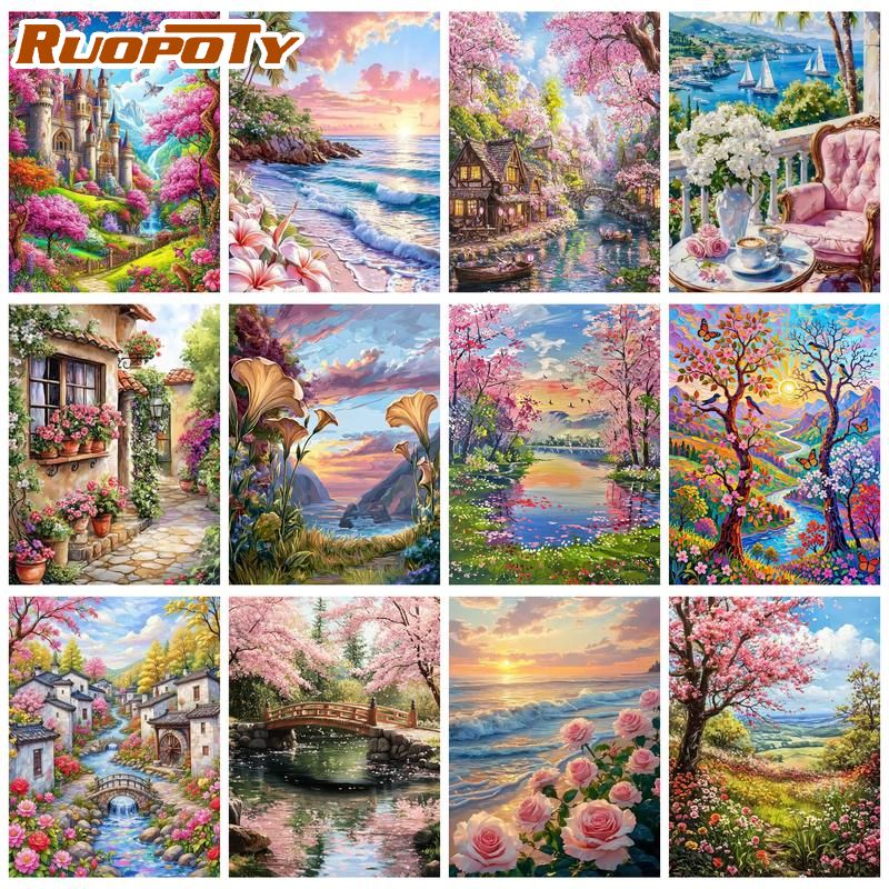 Art Craft Ideas Easy - RUOPOTY Lukisan Pantai Sunset dengan Angka