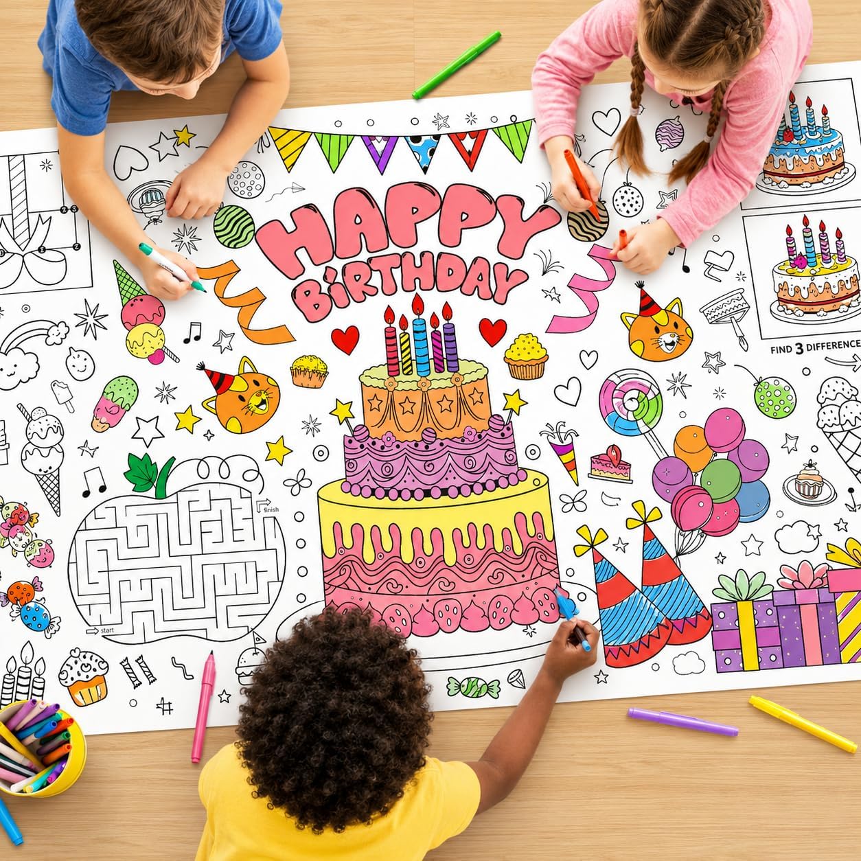Art Craft Birthday Party - Poster Mewarnai Raksasa untuk Anak-anak, Kertas